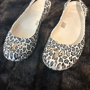 CROCS Black and White Leopard Flats